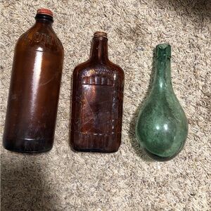Vintage from 1870-1951 glass bottles liquor wine and Clorox red lid